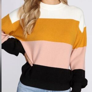 On‎ Twelfth Colorblock Chenille Striped Balloon Sleeve Sweater Size Small